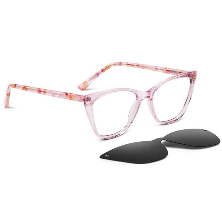Eyeglasses optical agate pattern women with sun clip-on polarized with clip-on overlay prescription lenses pink Bonoboss #color_rosado