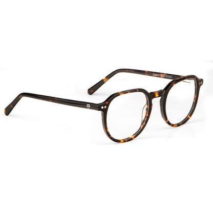 anteojos o marcos ópticos con iman o clip de sol polarizados de forma octagonal o redondos para hombres y mujeres de cara redonda grande. Vista angulada y armazones de color carey #color_carey