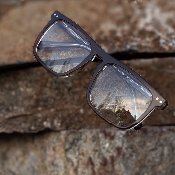 Frames optical frames color café with sun clip-on polarized mica magnetica optical prescription for men and women ecologico sustainable recycled plastic Bonoboss #color_burdeo