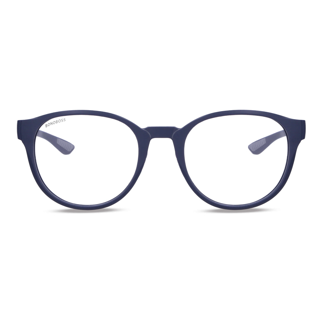 Una front view eyeglasses optical frames round larges hechos acetate biodegradable sustainable blue marca bonoboss a distribuidora optical wholesale por mayor #color_azul