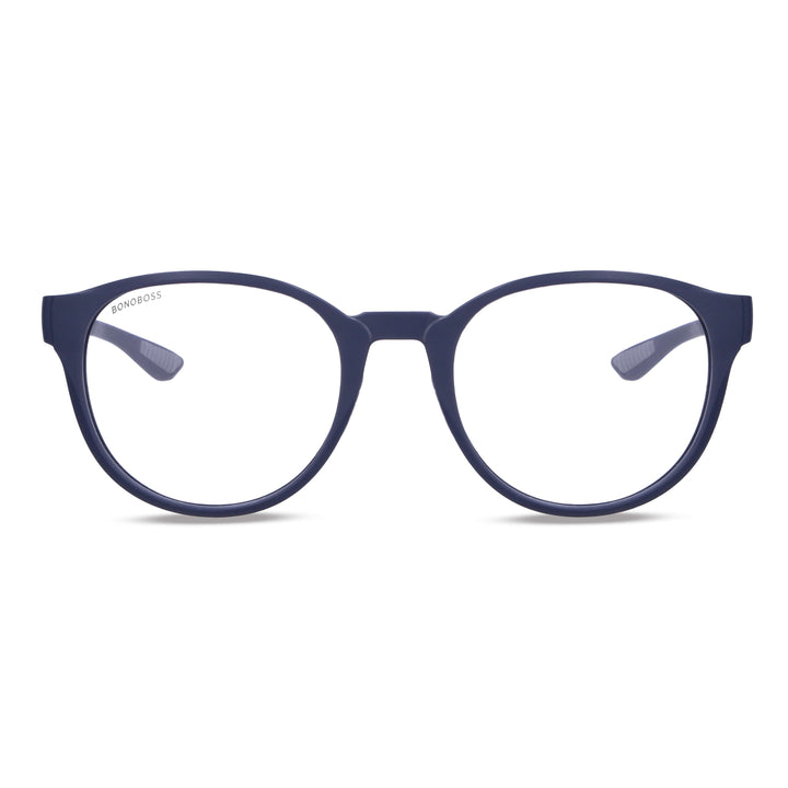 Una front view eyeglasses optical frames round larges hechos acetate biodegradable sustainable blue marca bonoboss a distribuidora optical wholesale por mayor #color_azul