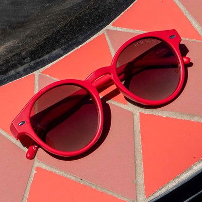 anteojos de sol polarizados redondos para mujer y hombre color rojo