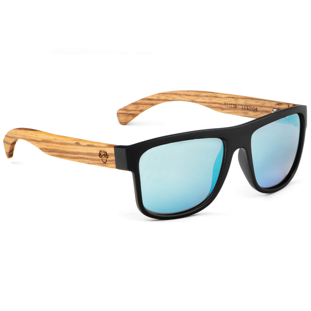 Sunglasses rectangular polarized black wooden temple for men and women with color lenses sky Bonoboss #color_black