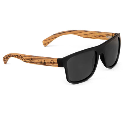 anteojos de sol rectangulares polarizados negros pata de madera  para hombre y mujer con lentes de color negro  #color_bici