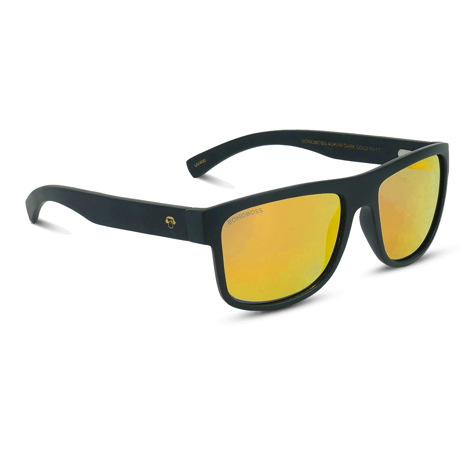 anteojos de sol rectangulares polarizados negros para hombre y mujer con lentes de color dorado espejado #color_espejado-dorado