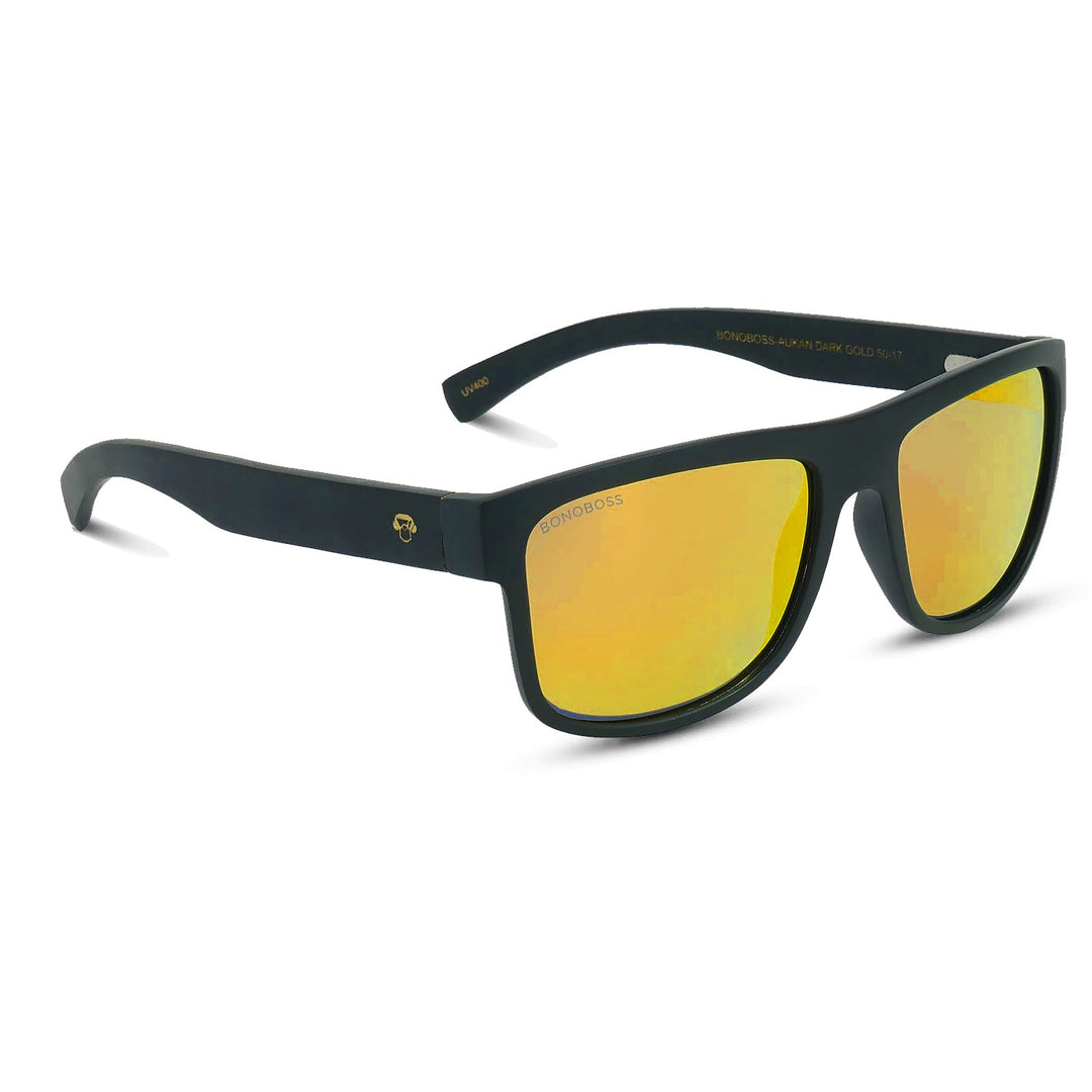 Sunglasses rectangular polarized black for men and women with color lenses gold mirrored Bonoboss #color_espejado-dorado