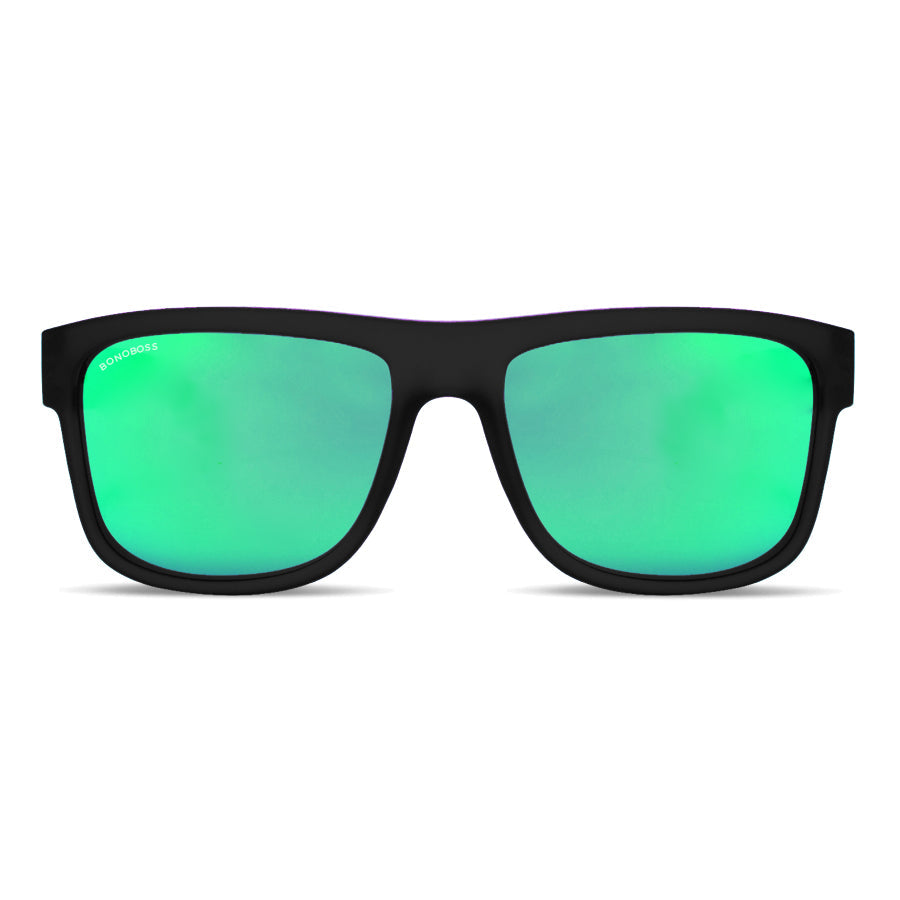 anteojos de sol rectangulares polarizados negros para hombre y mujer con lentes de color verde espejado#color_espejado-verde