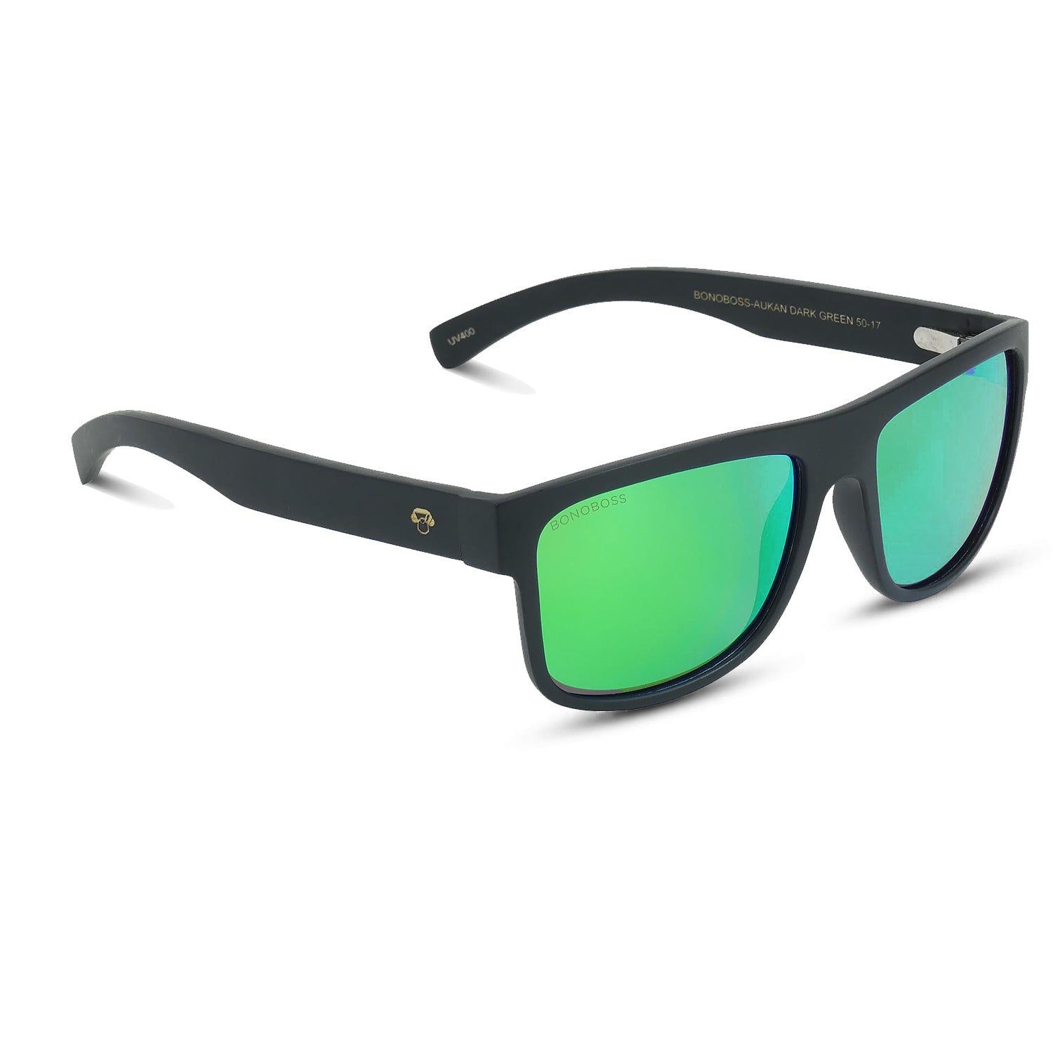 anteojos de sol rectangulares polarizados negros para hombre y mujer con lentes de color verde espejado #color_espejado-verde