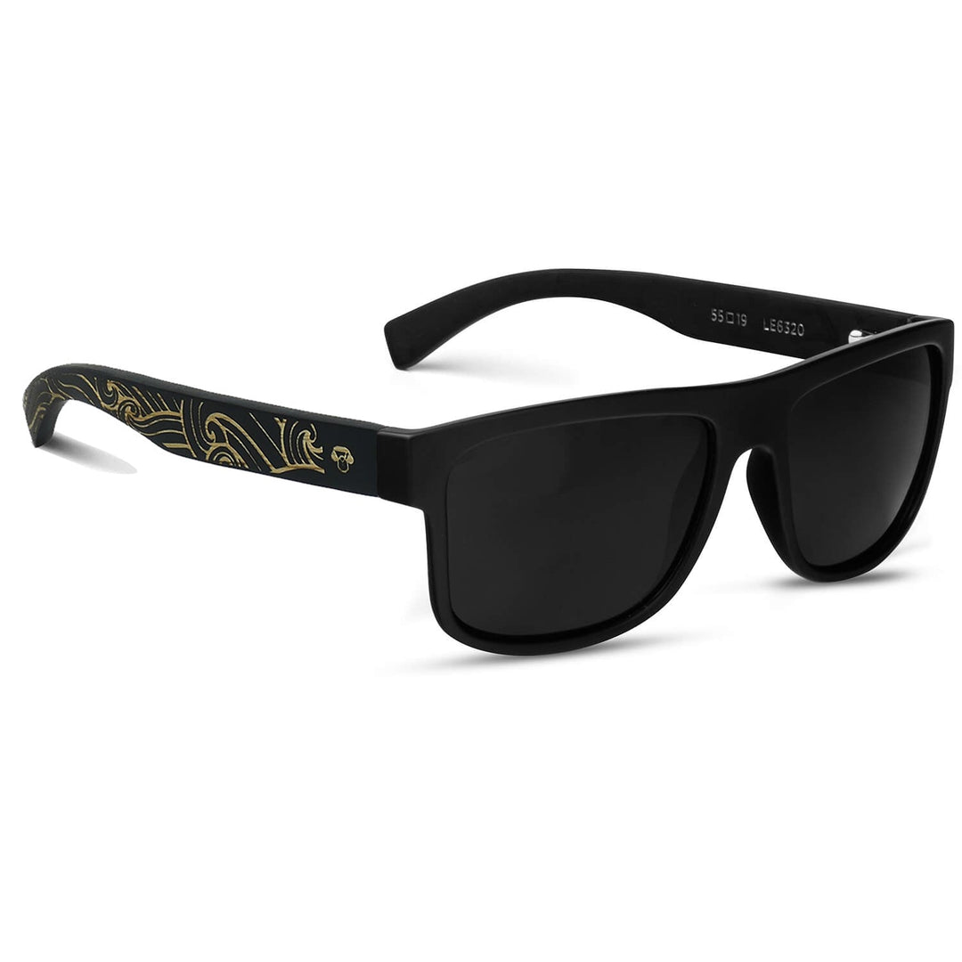 Sunglasses rectangular polarized black wooden temple for men and women with color lenses black Bonoboss #color_waves