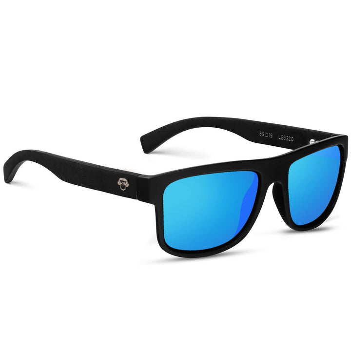Sunglasses rectangular polarized black for men and women with color lenses blue mirrored sky Bonoboss #color_sky