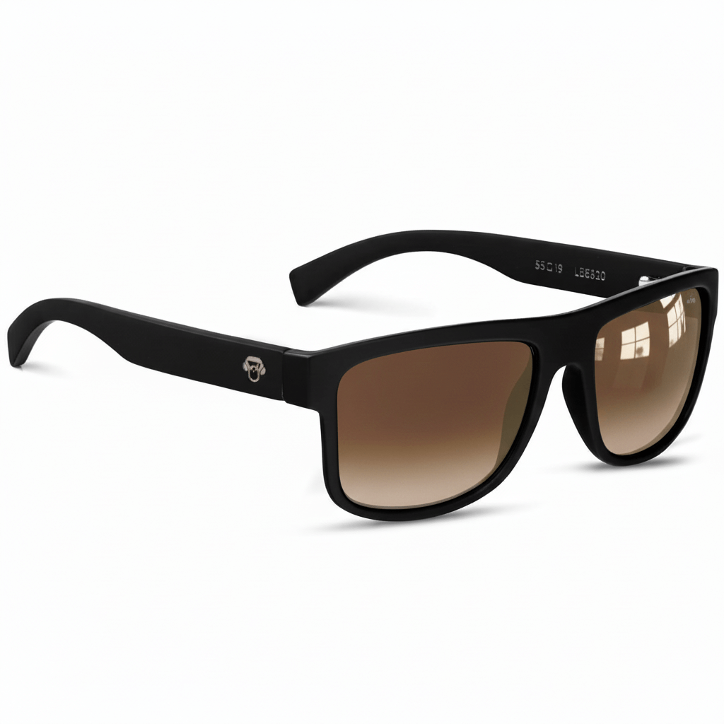 Sunglasses rectangular polarized black for men and women with color lenses gradient brown mirroreds flash polarized in recycled plastic especial for corporate gifts Bonoboss #color_flash-silver