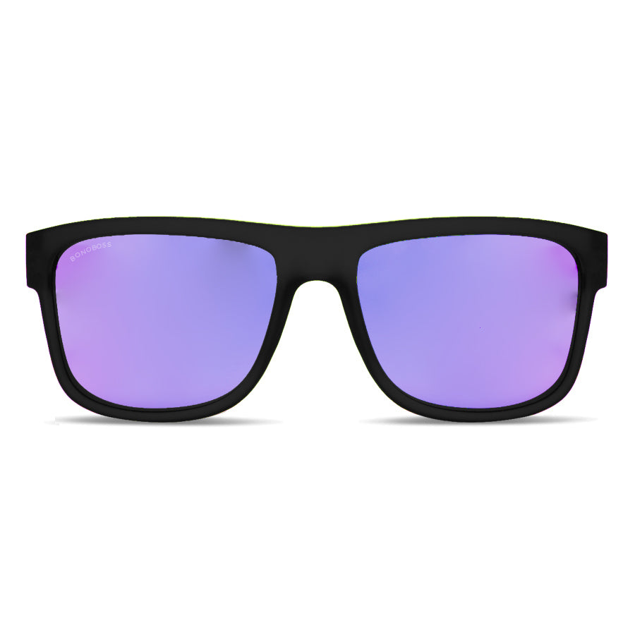 anteojos de sol rectangulares polarizados negros para hombre y mujer con lentes de color morado espejado #color_espejado-morado