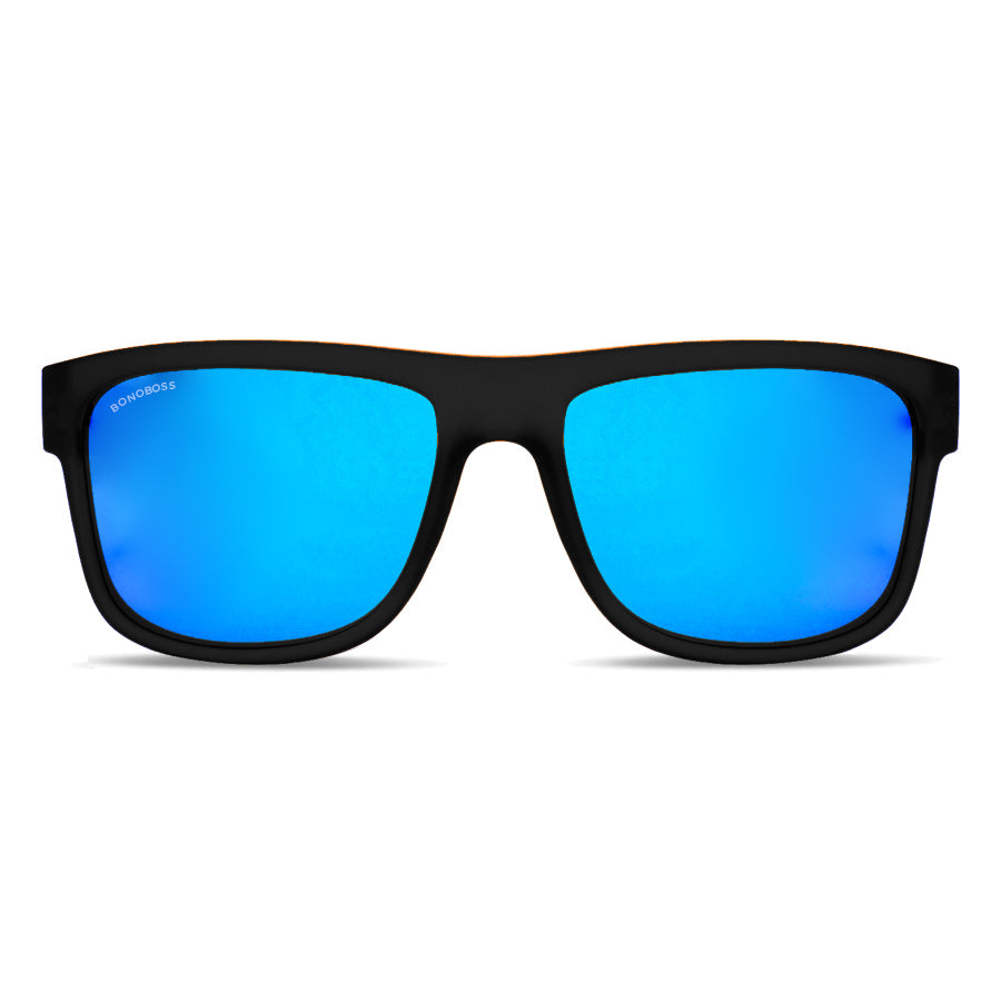Sunglasses rectangular polarized black mirroreds bluees zorrones wooden temple for men and women with color lenses black Bonoboss #color_black