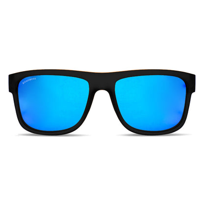 anteojos de sol rectangulares polarizados negros para hombre y mujer con lentes de color azul espejado sky#color_waves-sky