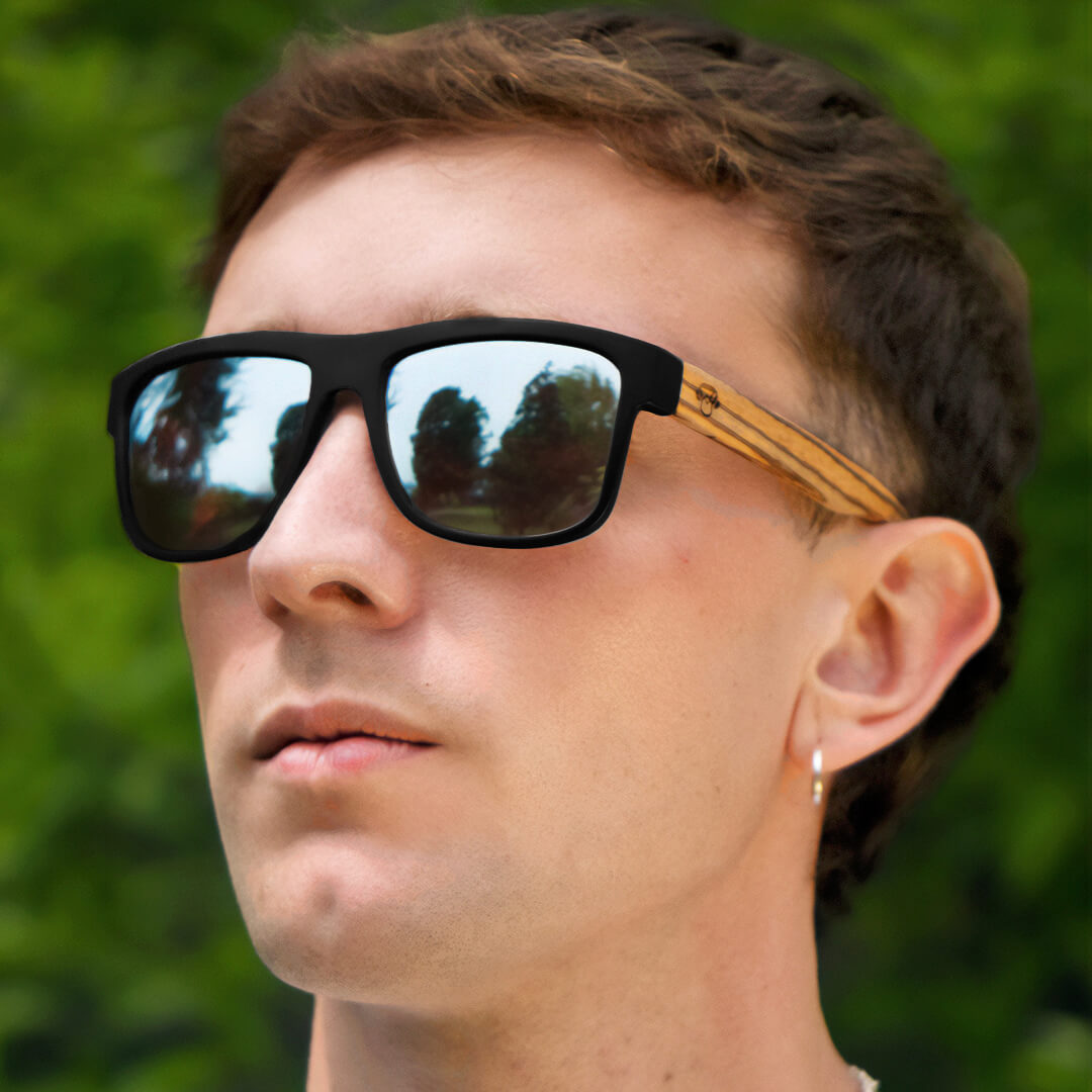 Sunglasses rectangular polarized black wooden temple for men and women with color lenses sky Bonoboss #color_black