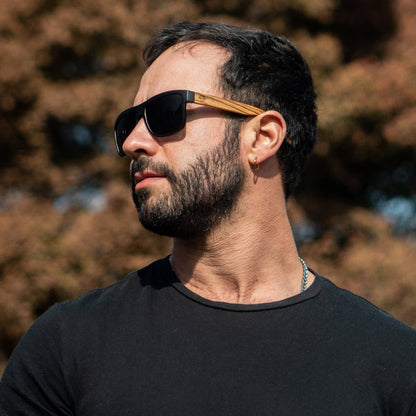 anteojos de sol rectangulares polarizados negros pata de madera  para hombre y mujer con lentes de color negro  #color-marco_negro