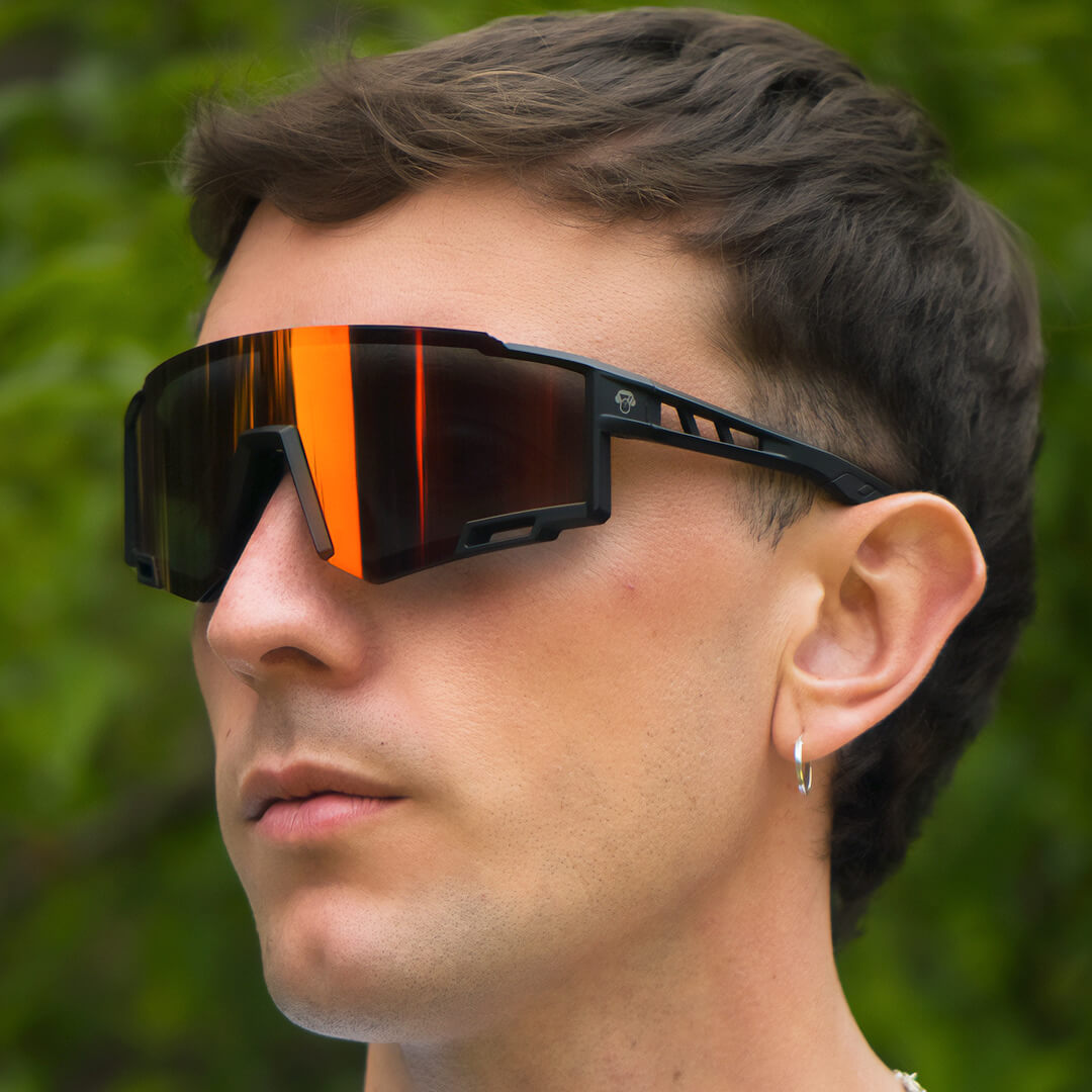 lentes anteojos de sol polarizados deportivos de acetato para hombre y mujer color negro cristal rojo  reflectante #color_rojo