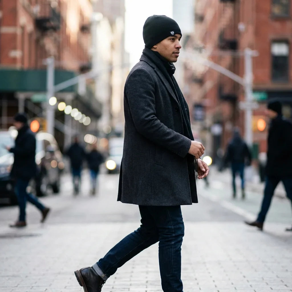 Beanie gorro invierno in calle urbana día invierno bonoboss