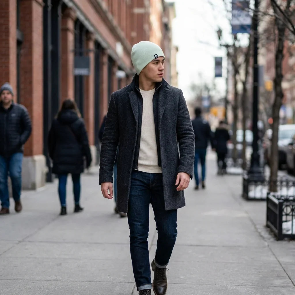 Beanie gorro invierno in calle urbana día invierno bonoboss