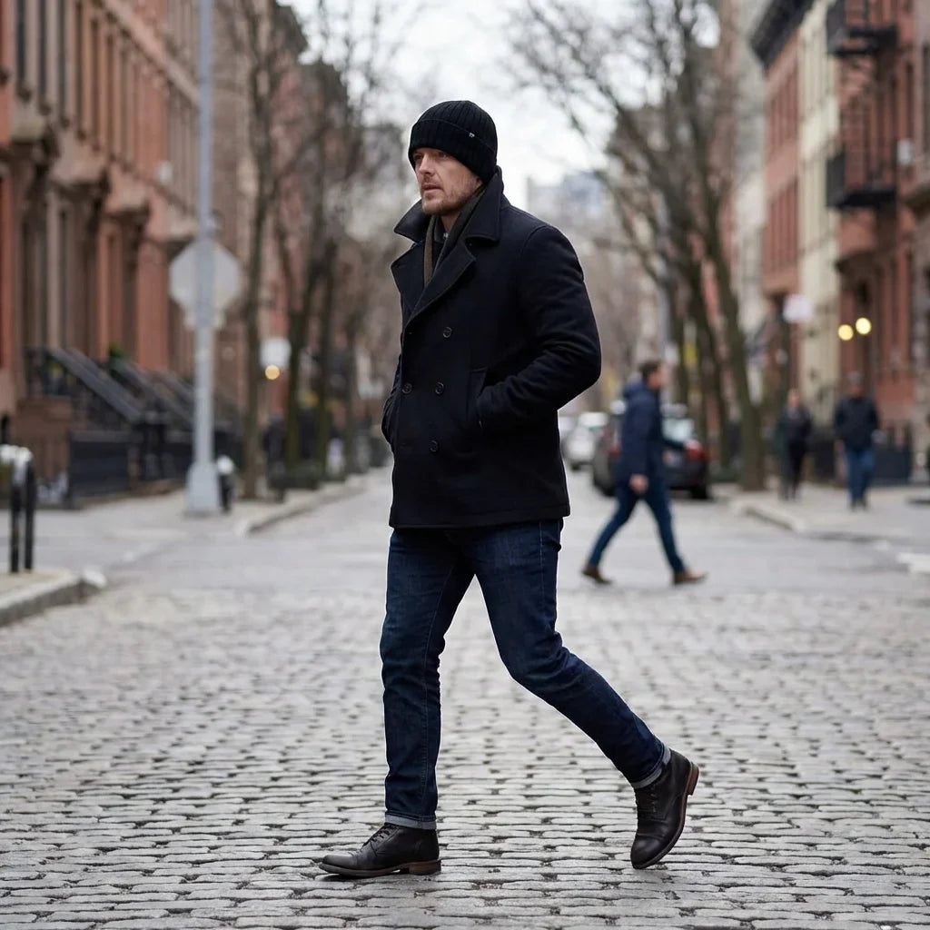 Beanie gorro invierno in calle urbana día invierno bonoboss