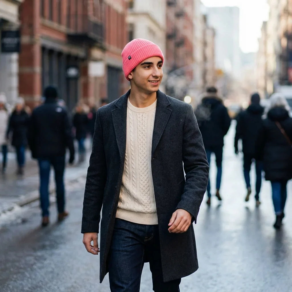 Beanie gorro invierno in calle urbana día invierno bonoboss