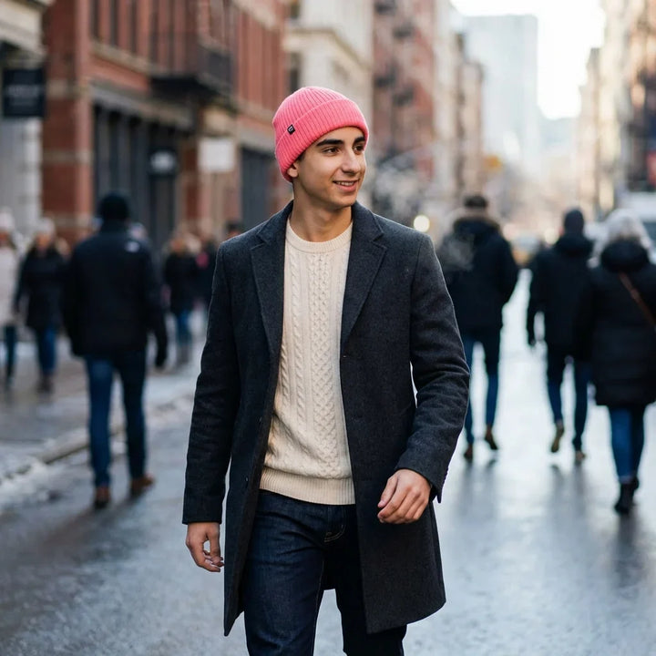 Beanie gorro invierno in calle urbana día invierno bonoboss
