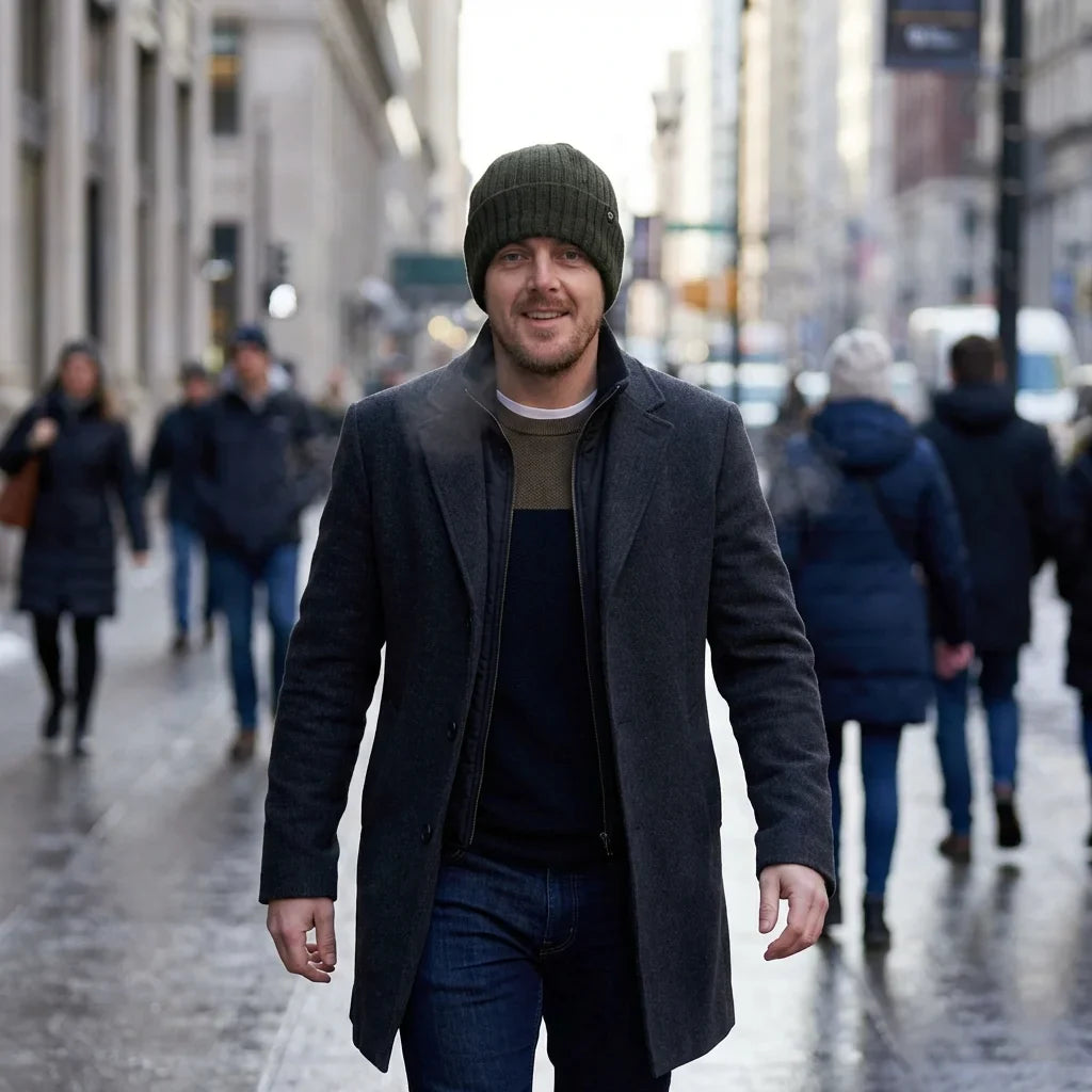 Beanie gorro invierno in calle urbana día invierno bonoboss