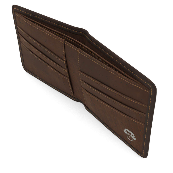 Billetera de corcho ecológica para uso diario con protección RFID, vista lateral de la veta natural