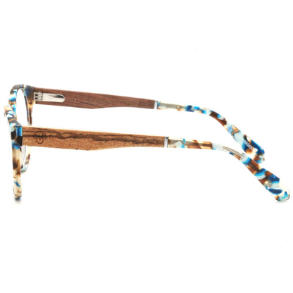 armazones ópticos redondos acetato organico sustentable ecologico patas madera natural plastico reciclado para hombre y mujer mayorista de opticas carey 2025 #color_blue