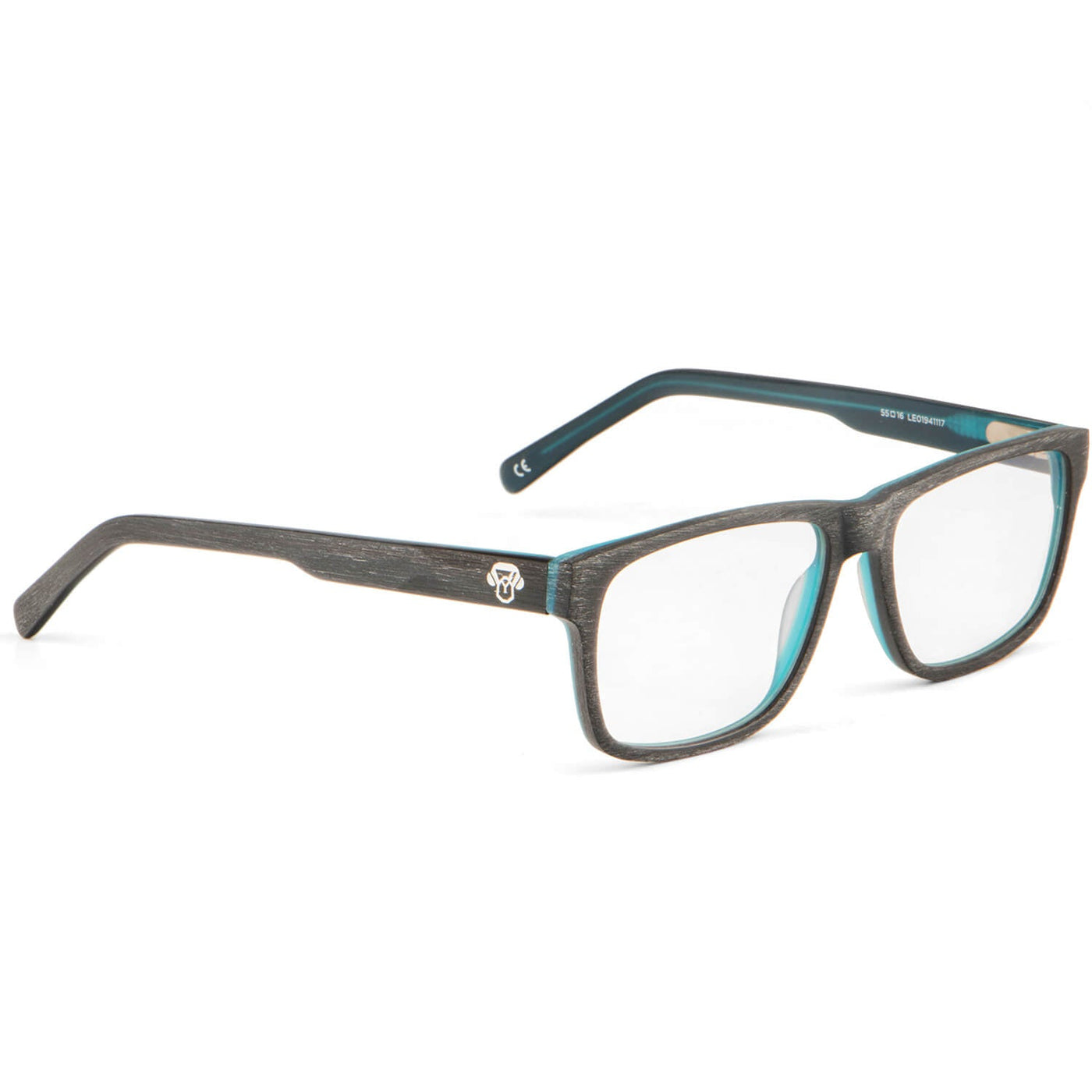 vista frontal de armazones o marcos opticos de material sustentable reciclado ecologico de forma rectangular de color azul oscuo dark blue para hombre y mujer de cara redonda