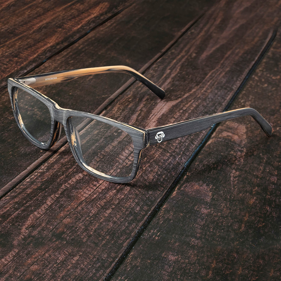 Front view frames or optical frames material sustainable recycled ecologico forma rectangular black for men and women round face Bonoboss #color_gris