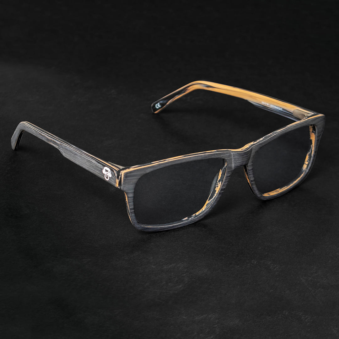 Front view frames or optical frames material sustainable recycled ecologico forma rectangular black for men and women round face Bonoboss #color_gris