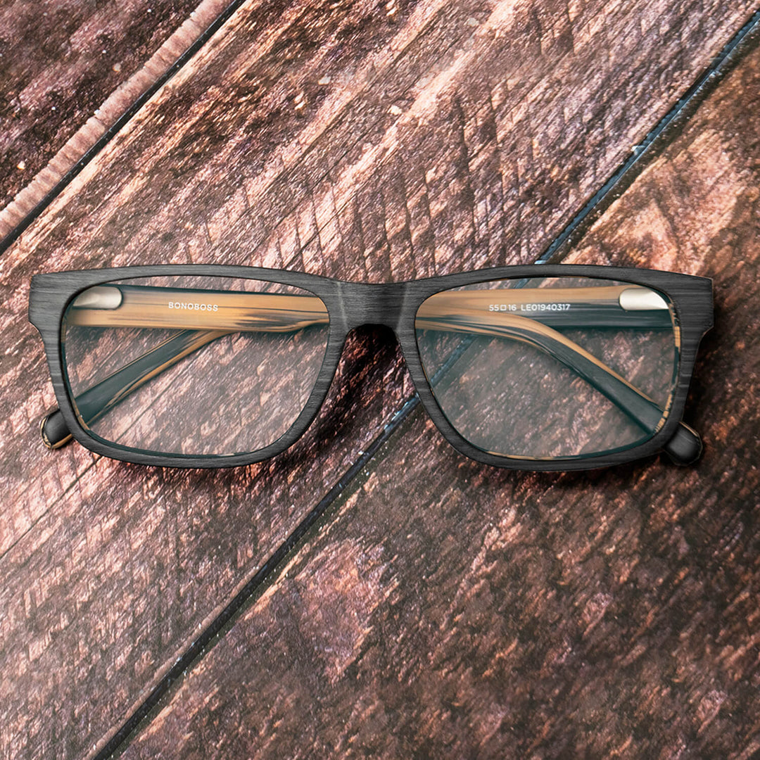 Front view frames or optical frames material sustainable recycled ecologico forma rectangular black for men and women round face Bonoboss #color_gris