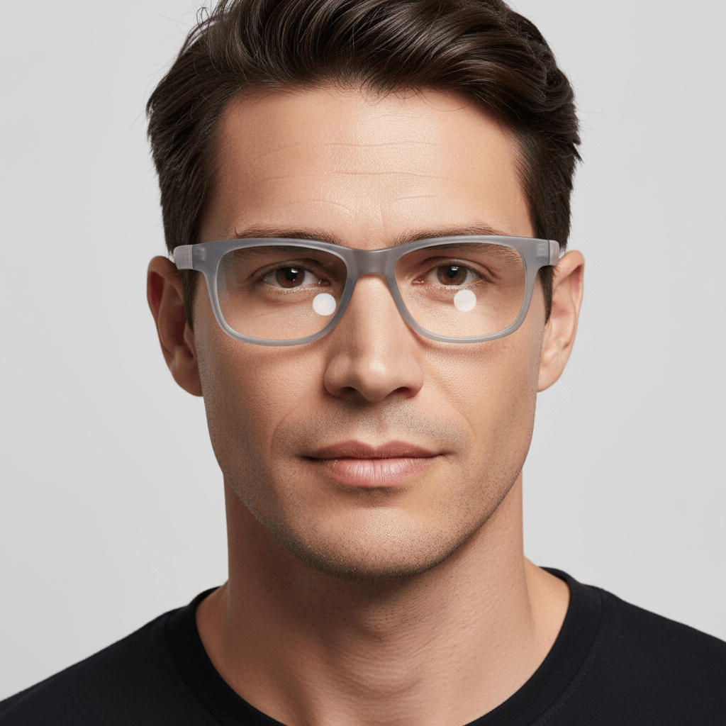 La front view a modelo men cara ovalada wearing unos frames optical frames prescription lenses forma rectangular de Bonoboss #color_transparente