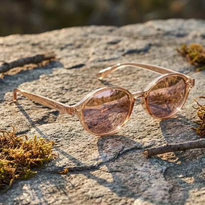Lentes sol Capri RPET reciclado polarizados rose gold paisaje patagonico naturaleza sustentable eco-friendly Bonoboss #editorial_sustentabilidad #color_rose