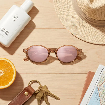 Lentes sol Capri polarizados RPET reciclado rose gold flat lay summer essentials playa accesorios verano Bonoboss #editorial_detail2 #color_rose