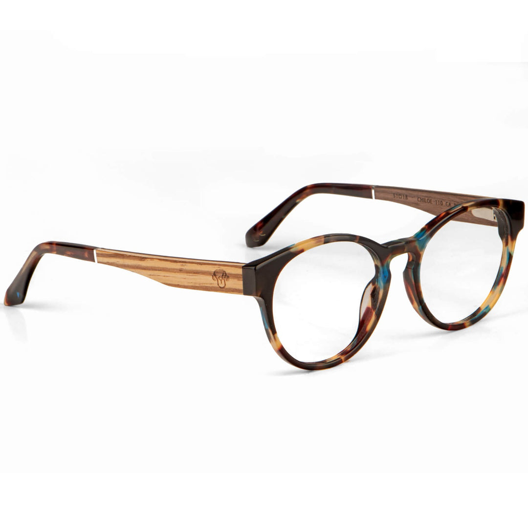 Optical frames lenses round tortoise with wooden temples natural brown. eyeglasses optical round for men and women with or sin prescription Bonoboss #color_carey