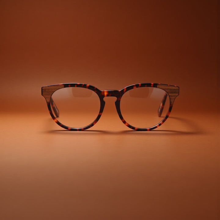 Optical frames frames sustainables round acetate with natural wood chiloe 0084 tortoise mayorista optica corporate gifts ecologicos Bonoboss