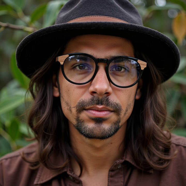 Optical frames frames sustainables round acetate with natural wood chiloe 0084 black mayorista optica corporate gifts ecologicos Bonoboss #color_negro