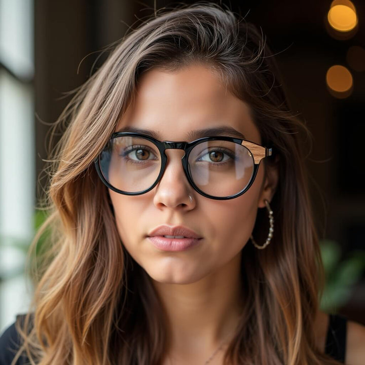 Optical frames frames sustainables round acetate with natural wood chiloe 0084 black mayorista optica corporate gifts ecologicos Bonoboss #color_negro