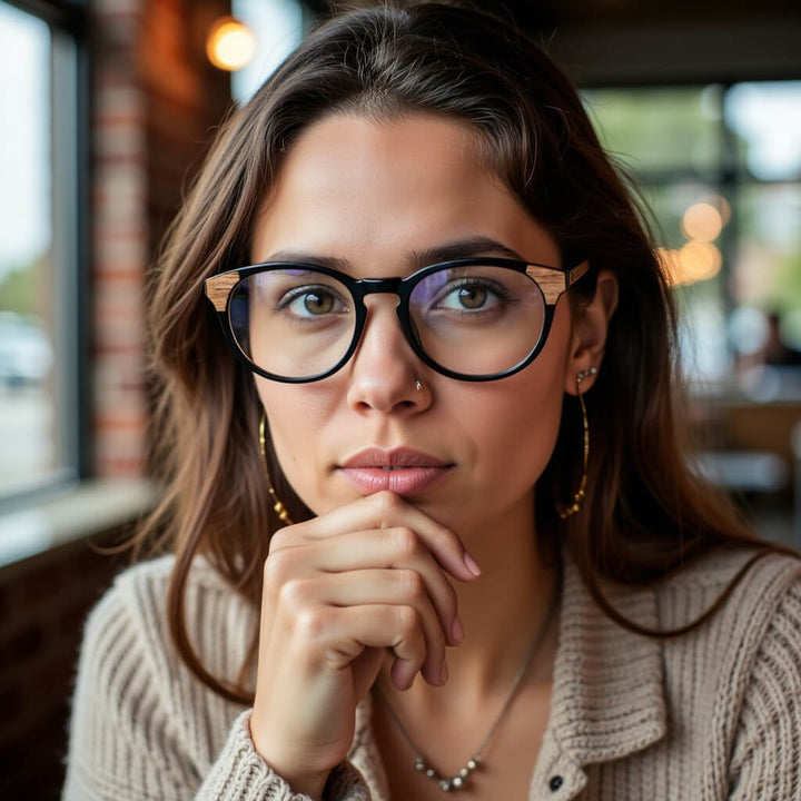 Optical frames frames sustainables round acetate with natural wood chiloe 0084 black mayorista optica corporate gifts ecologicos Bonoboss #color_negro