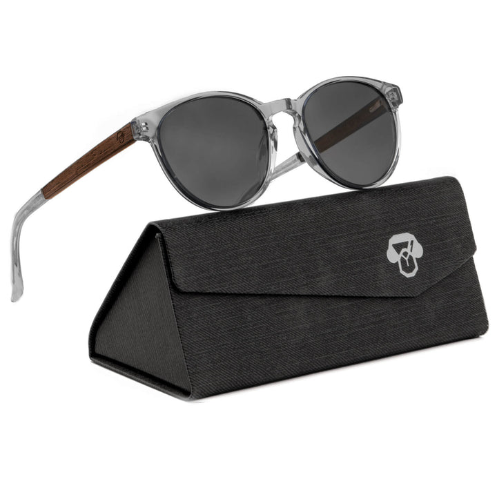 Eyeglasses sunglasses polarized for men and women in material acetate biodegradable sustainable moda for men and women forma redonda black with wooden temples natural side view Bonoboss #color_transparente