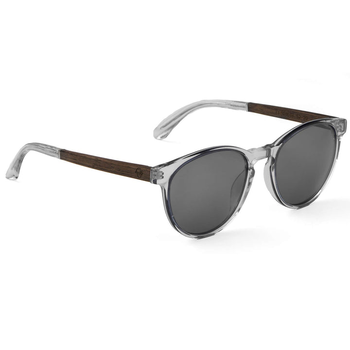 Eyeglasses sunglasses polarized for men and women in material acetate biodegradable sustainable moda for men and women forma redonda black with wooden temples natural side view Bonoboss #color_transparente