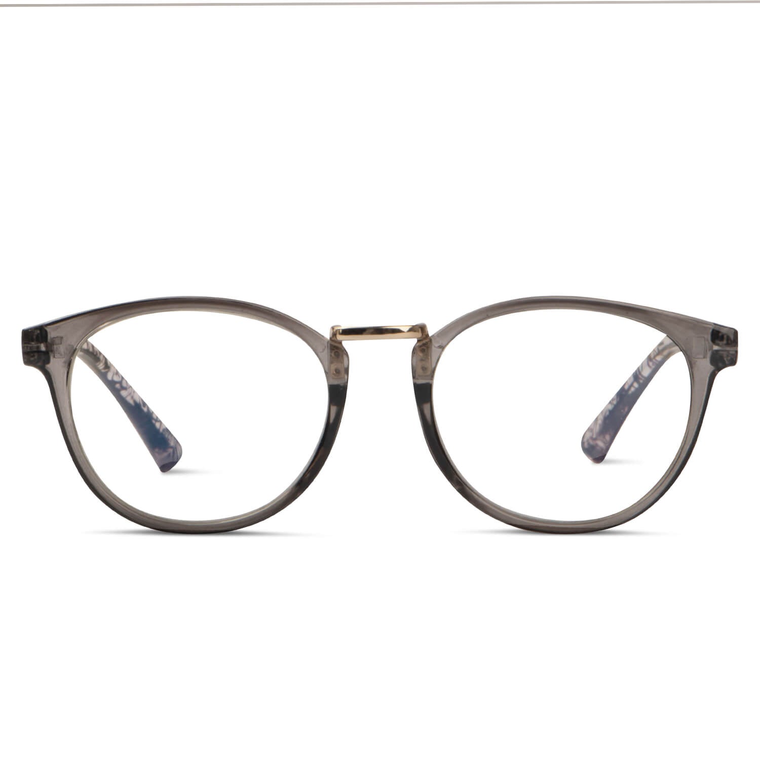 anteojos de lectura marcos redondos de color gris transparente con puente metalico para hombre y mujer con filtro azul