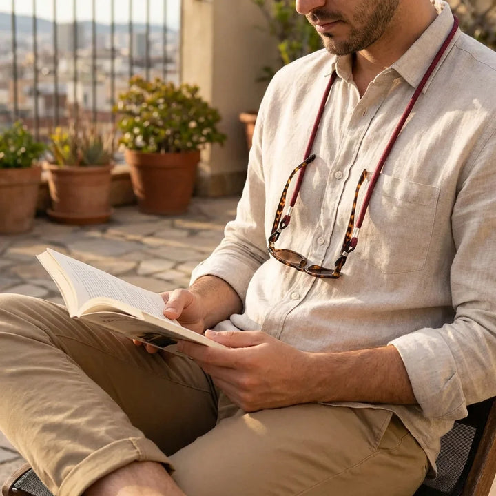 Correa for lenses recycled burdeo leyendo in terraza exterior bonoboss #color_burdeo