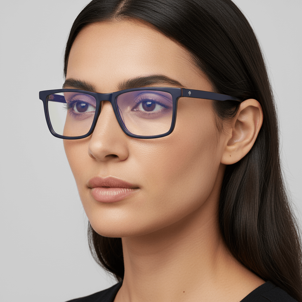 La front view a women seria wearing frames optical prescription blue bonoboss in sustainable acetate recycled #color_azul