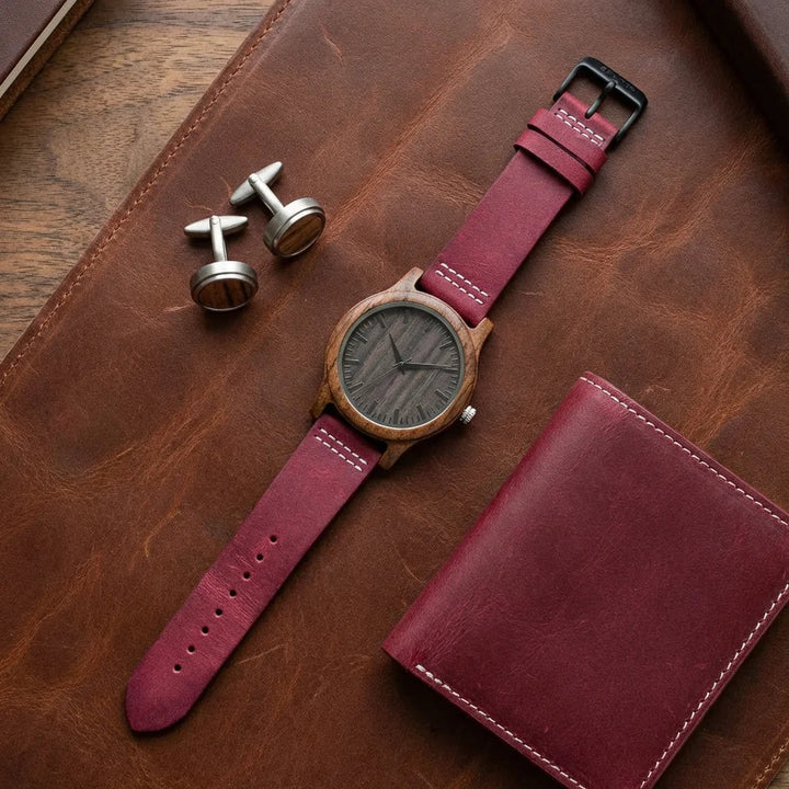 Correa cuero for reloj flat lay accesorios masculinos cuero bonoboss