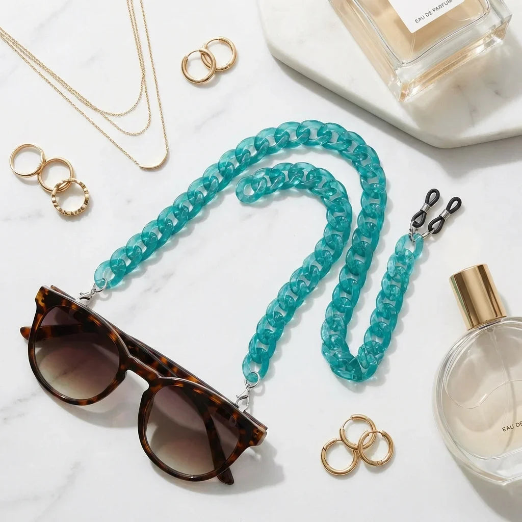 Cadena acetate recycled for lenses calipso flat lay accesorios moda mármol bonoboss #color_calipso