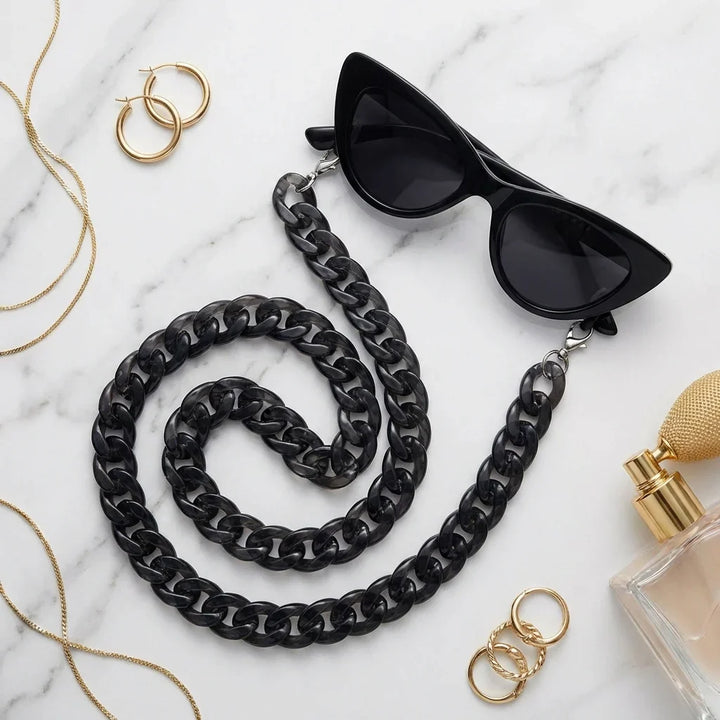 Cadena acetate recycled for lenses black flat lay accesorios moda mármol bonoboss #color_negro