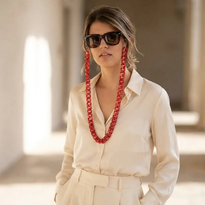 Cadena acetate recycled for lenses red editorial moda fashion bonoboss #color_rojo
